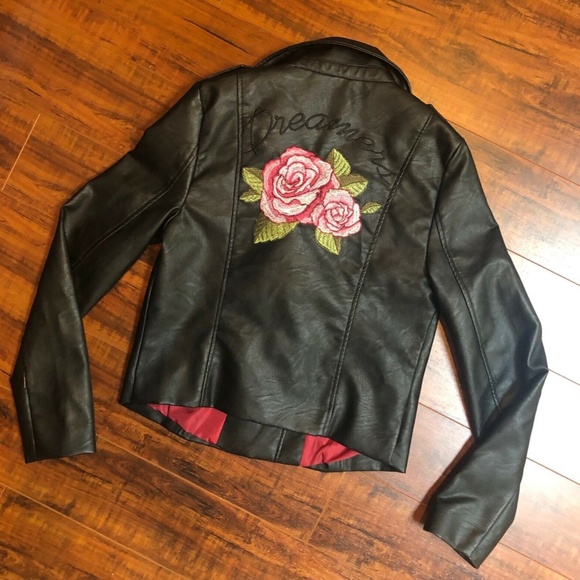 Rock Embroidery Dreamers Faux Leather Jacket S